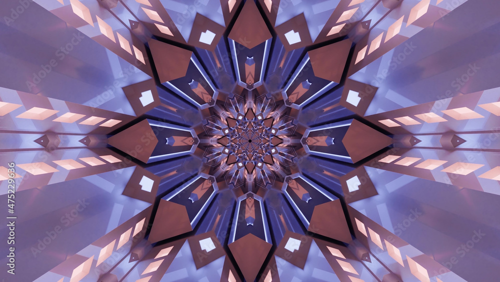 Poster 3d rendering of futuristic kaleidoscopic patterns background in vibrant purple and brown colors