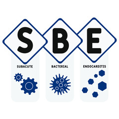 SBE - Subacute Bacterial Endocarditis acronym. medical concept background.  vector illustration concept with keywords and icons. lettering illustration with icons for web banner, flyer, landing