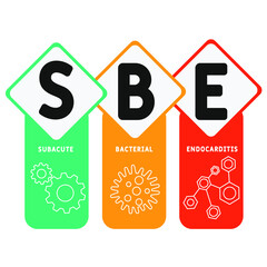 SBE - Subacute Bacterial Endocarditis acronym. medical concept background.  vector illustration concept with keywords and icons. lettering illustration with icons for web banner, flyer, landing