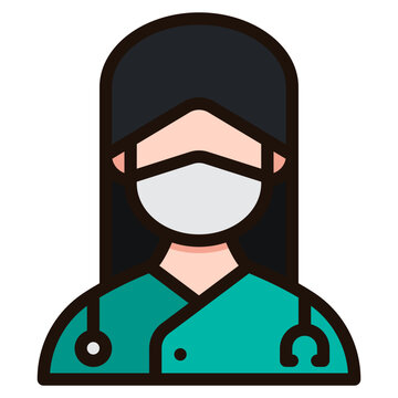 masked doctor in teal scrubs clip art preview