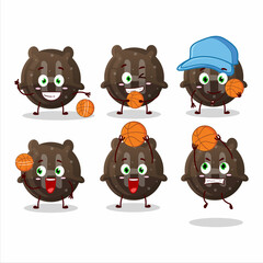 Talented chocolate gummy candy H cartoon character as a basketball athlete