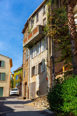 Medieval street in Grimaud village, Cote d'Azur, Provence, southern France