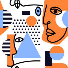abstract face art cubism seamless pattern