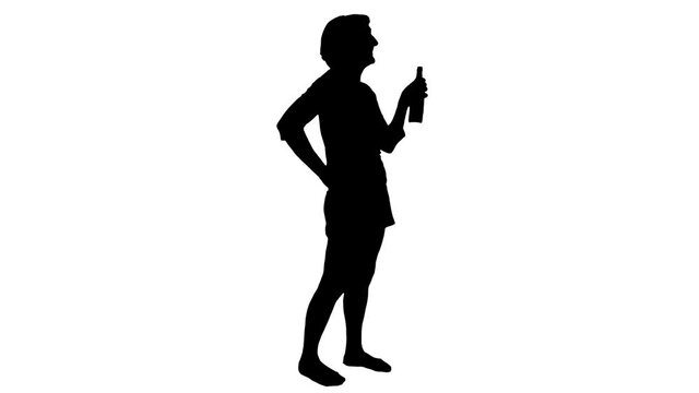 Girl in Disco or Club drinking beer, dancing and laughing, Black and White Silhouette for Motion Graphics Effects