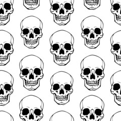 seamless illustration of white human skulls