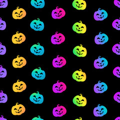 Fototapeta premium cute little halloween pumpkins with smiling faces seamless pattern