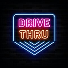 drive thru neon sign. neon symbol
