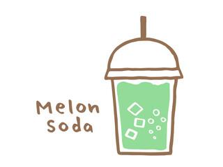 かわいいドリンクのメロンソーダ／手描きイラスト