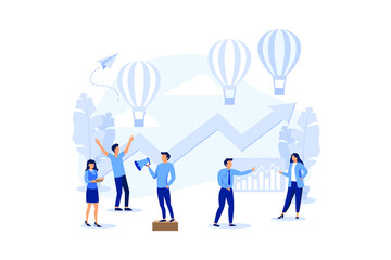 group of people characters are thinking over an idea.
 prepare a business project start up. rise of the career to success,
flat color icons, business analysis vector ilustration