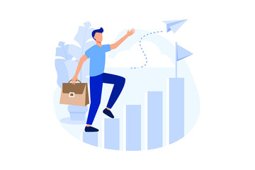 people run to their goal on the column of columns, move up motivation, the path to the target's achievement vector, flat design modern illustration 