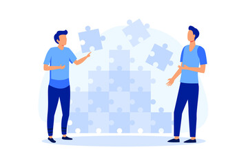 Business concept. Team metaphor. people connecting puzzle elements. Vector illustration flat design style. Symbol of teamwork, cooperation, partnership. flat design modern illustration 