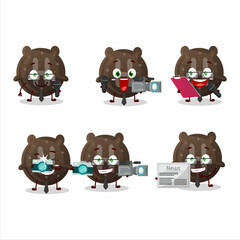 Character reporter chocolate gummy candy H cute mascot with microphone