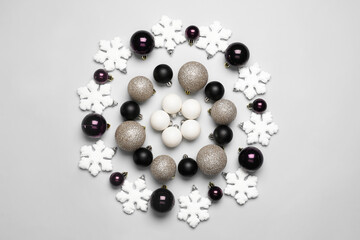 Beautiful Christmas composition with different Christmas decorations on white background