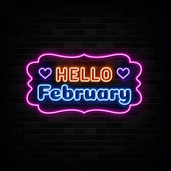 hello february neon sign. neon symbol