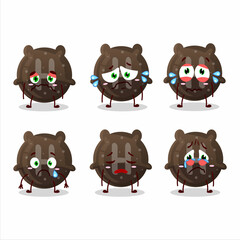 Chocolate gummy candy H cartoon character with sad expression