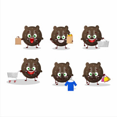 A Rich chocolate gummy candy H mascot design style going shopping