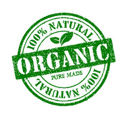 Organic, healthy natural and eco product stamp label illustration