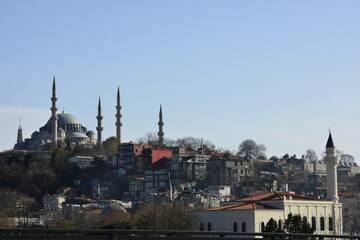 Fototapeta na wymiar Sunset in the city, Suleymaniye Mosque, Istanbul, Turkey. 