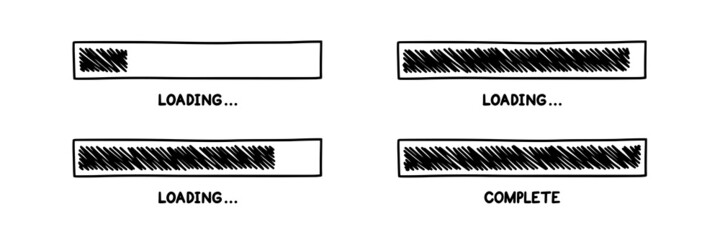 Naklejka premium Progress loading bar with buffering indicator. Infographics design element with status of completion. Hand drawn vector illustration isolated in white background