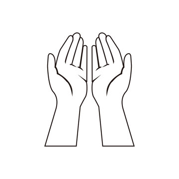 Gesture of the hands folded in prayer. Hands cupped together  symbol on white background