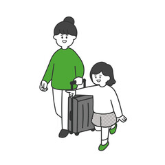 旅行に行く親子二人　全身　単色