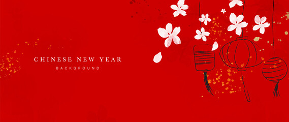 Chinese new year watercolor background vector. Oriental festive art design for place text and product images. Design for sale banner, cover and invitation.