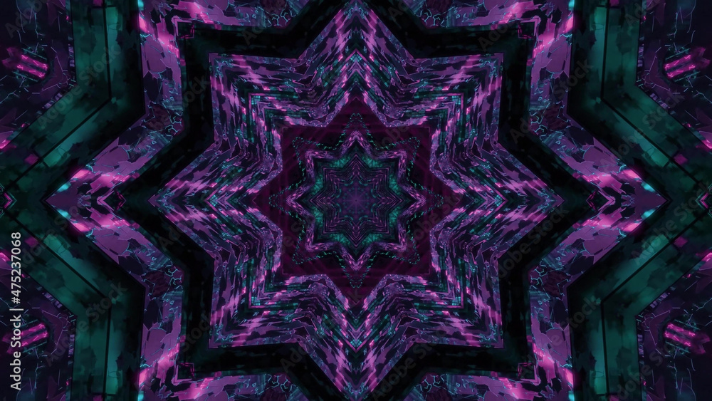 Aufkleber 3d rendering of futuristic kaleidoscopic patterns background in dark purple and green colors