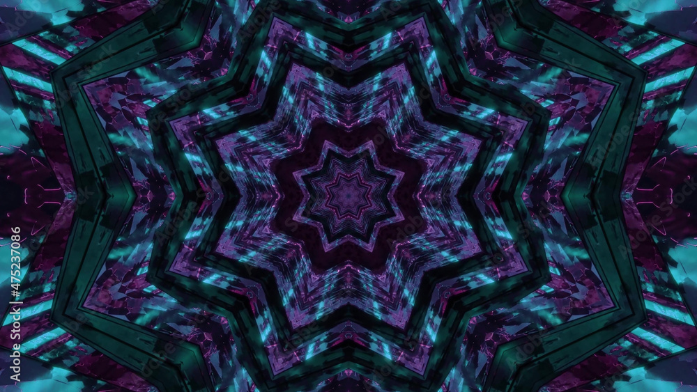 Aufkleber 3d rendering of futuristic kaleidoscopic patterns background in dark purple and green colors