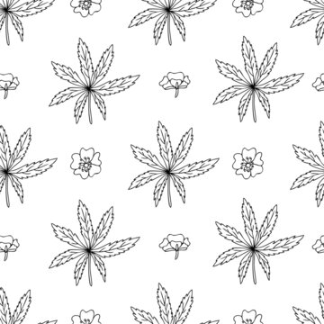 Seamless floral pattern Cinquefoil flower, potentilla erecta, bloodroot vector hand drawn ink illustration isolated on white, decorative herbal doodle, line art medical herb for design cosmetic