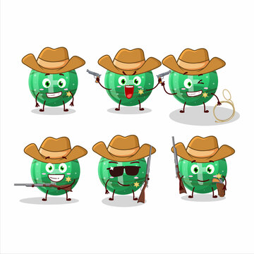 Cool cowboy green gummy candy F cartoon character with a cute hat