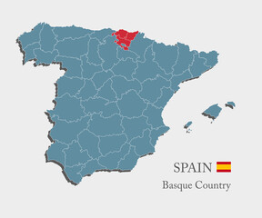 Vector map country Spain, spanish region Basque - obrazy, fototapety, plakaty