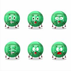 Character cartoon of green gummy candy F with scared expression