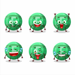 Cartoon character of green gummy candy F with smile expression