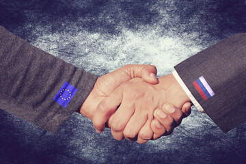 Händedruck und Kooperation zwischen Russland und der Europäischen Union EU