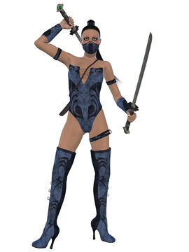 3d illustration of a woman in a sexy ninja outfit 