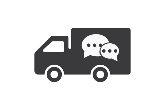 Delivery truck icon with a comic balloon on white background for website, application, printing, document, poster design, etc. vector EPS10