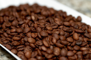 Toasted coffee flakes close up