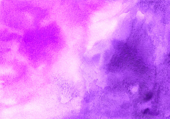 Hand drawn abstract pink and purple watercolor background with texture and space