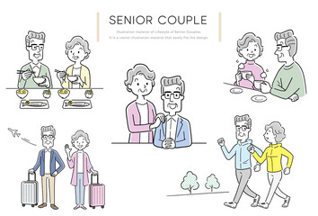 ベクターイラスト素材：シニア夫婦のライフスタイル
