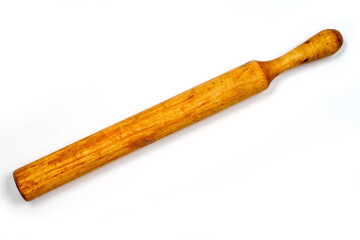 Wooden rolling pin for rolling dough.