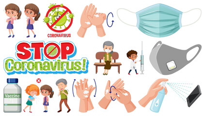 Cartoon character and Coronavirus vaccination isolated objects