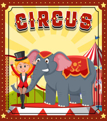 Circus banner design with magician girl and elephant