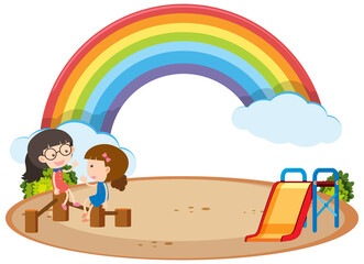 Fototapeta premium Children at playground with rainbow