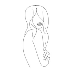 Woman Line Art Drawing. Abstract Female Head One Line Drawing for Wall Art, Fashion Prints, Posters. Art Sketch Print, Black And White Single Line Art, Feminine Poster. Vector EPS 10