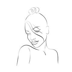 Woman Head Continuous One Line Vector Drawing. Style Template with Abstract Female Face. Modern Minimalist Simple Linear Style. Beauty Fashion Design 