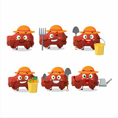 Farmer red car gummy candy cute mascot character with fork