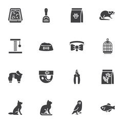Pet supplies store vector icons set