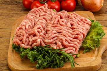 Raw pork minced meat over board