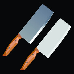 set of Large sharp cleaver knife isolated on black background, Vector illustration, chef knives, Cutlery icon set