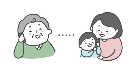 携帯電話で孫と話すシニア男性